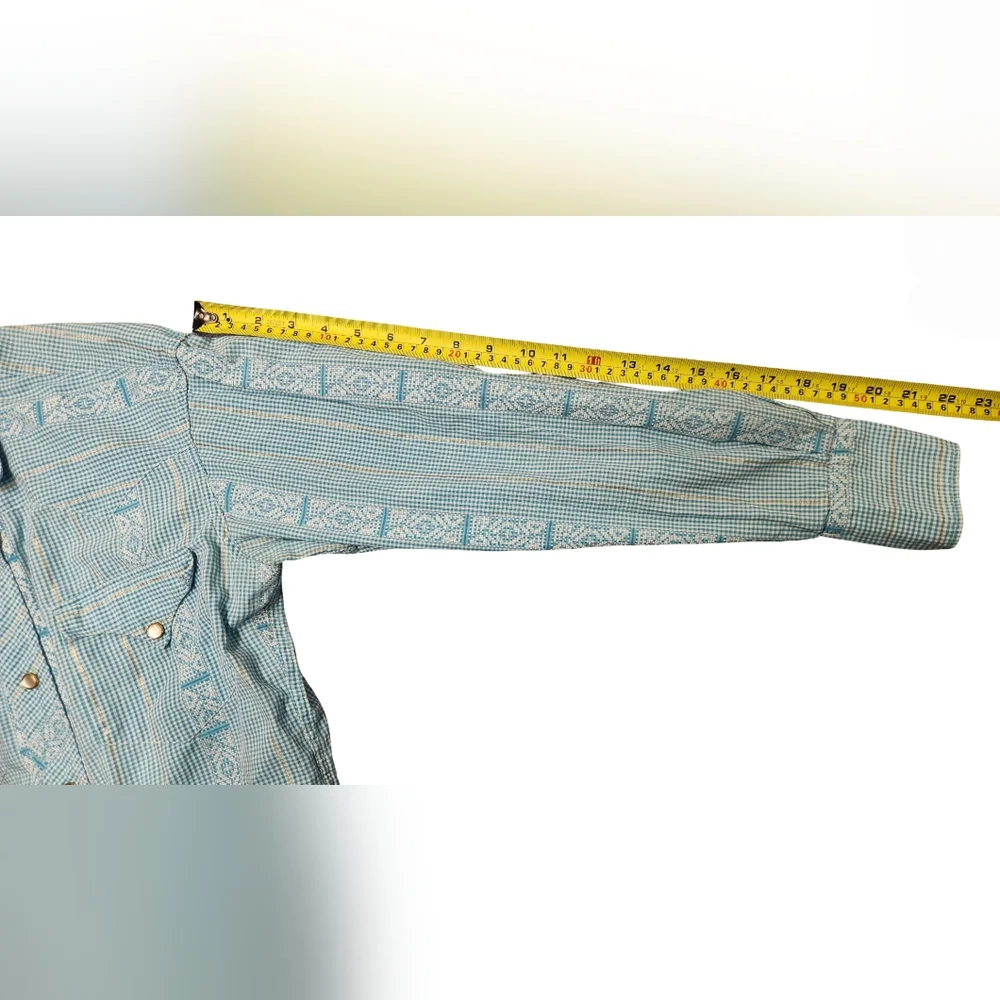 Vintage H Bar C 50s Men's Cotton Gingham Check Pearl Snap Long Sleeve 15.5 - 33 - Picture 9 of 10